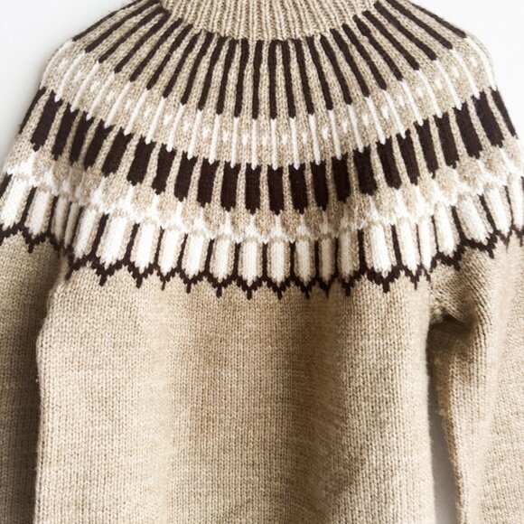 Vintage Handmade Brown Bronze Fairisle Wool Pullover Sweater M - Picture 2 of 6